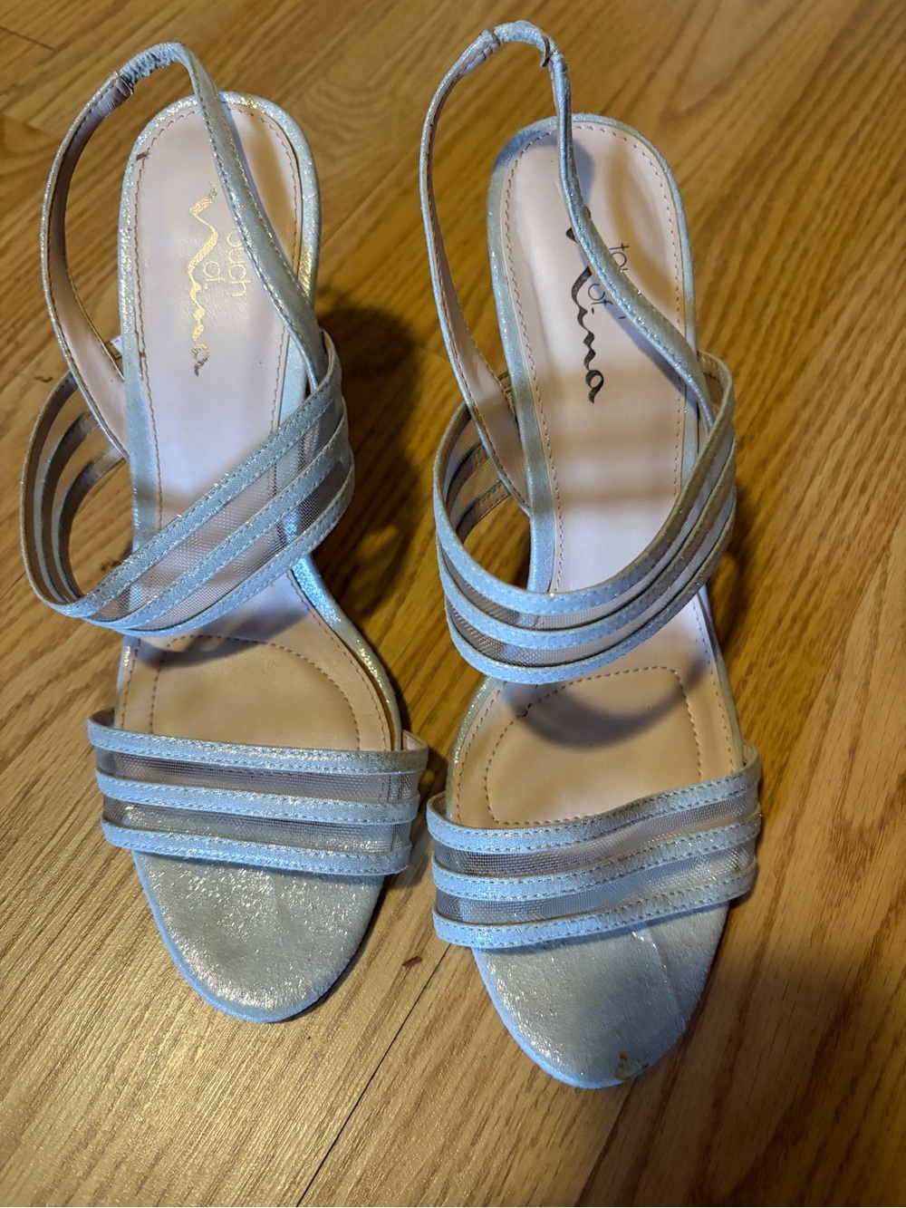 Nina Silver Multi-Strap Slingback Heels